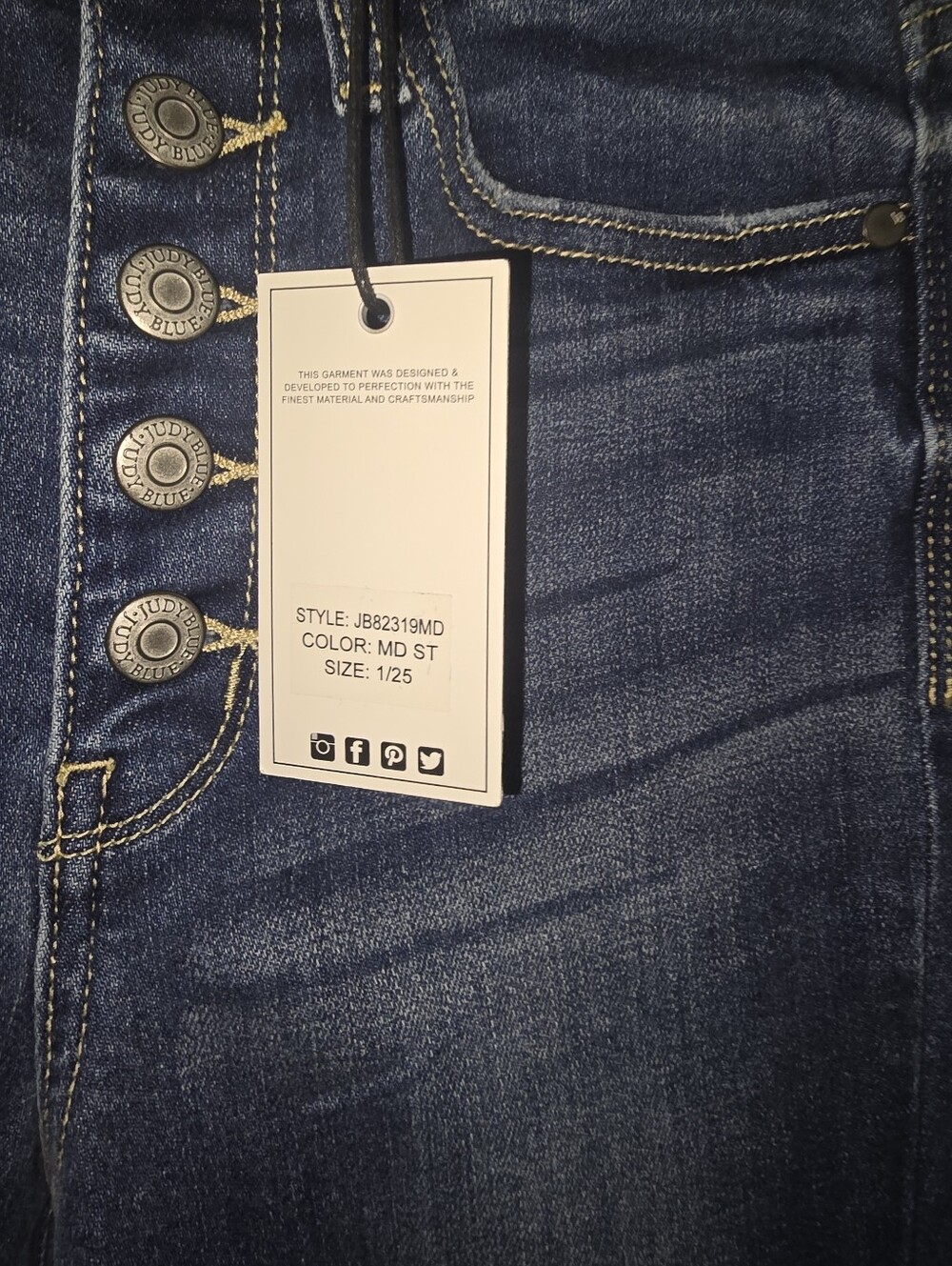 Judy Blue Blue High-waist Button-Fly Skinny Jeans NWT sz 1/25 - Picture 3 of 8